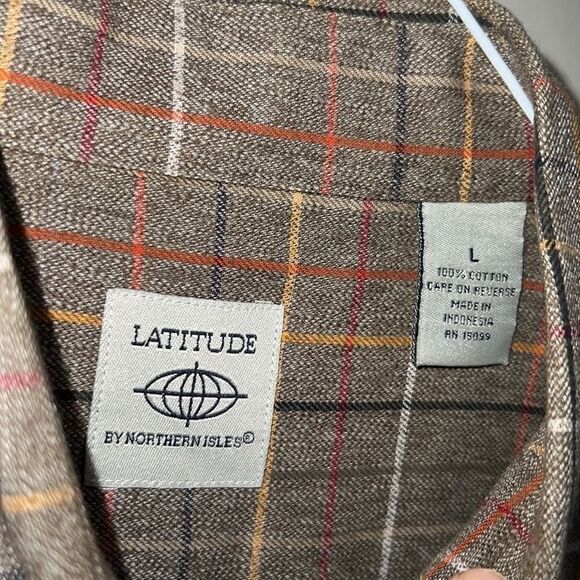 LATITUDE BY NORTHERN ILES Brown Plaid Cotton Burton Up Shirt-L - Picture 7 of 8